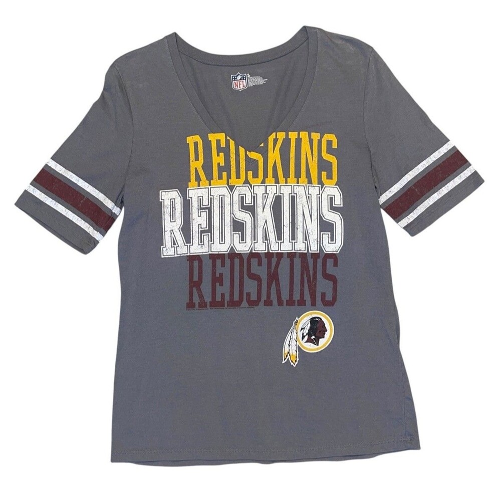 NFL Washington Redskins V Neck Tee Shirt Womens LG Maroon Half Sleeve Football